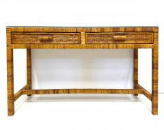 Vintage Palm Beach Regency Coastal Console Desk in Split Rattan Glass Top - 4421737