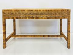 Vintage Palm Beach Regency Coastal Console Desk in Split Rattan Glass Top - 4421766