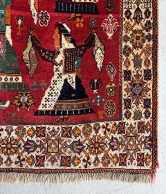 Vintage Persian Rug Depicting Stylized Tribal Dancers on Red 72 by 45  - 4421793