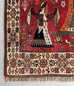 Vintage Persian Rug Depicting Stylized Tribal Dancers on Red 72 by 45  - 4421803