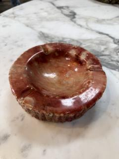 Vintage Pink Marble Ashtray Carved Stone with Rustic Textured Edge - 4725775
