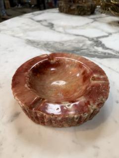 Vintage Pink Marble Ashtray Carved Stone with Rustic Textured Edge - 4725776