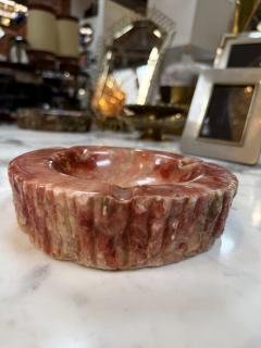 Vintage Pink Marble Ashtray Carved Stone with Rustic Textured Edge - 4725777