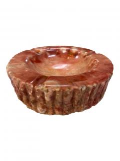 Vintage Pink Marble Ashtray Carved Stone with Rustic Textured Edge - 4727762