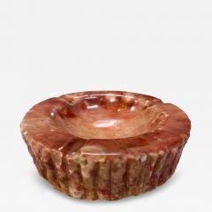 Vintage Pink Marble Ashtray Carved Stone with Rustic Textured Edge - 4727771