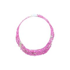 Vintage Platinum Diamond Pink Sapphire Bead Bracelet - 3500005