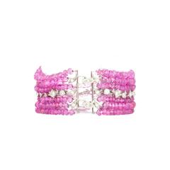 Vintage Platinum Diamond Pink Sapphire Bead Bracelet - 3500008