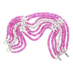 Vintage Platinum Diamond Pink Sapphire Bead Bracelet - 3500012