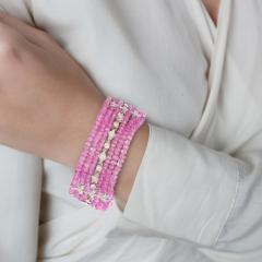 Vintage Platinum Diamond Pink Sapphire Bead Bracelet - 3500016