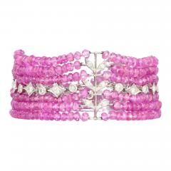 Vintage Platinum Diamond Pink Sapphire Bead Bracelet - 3504372