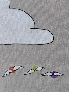 Vintage Playful Surreal Pop Art Painting on Canvas Signed - 4577730