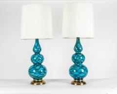 Vintage Porcelain Pair of Table Lamps with Brass Base - 555036