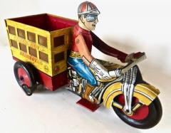 Vintage Pre War Wind Up Toy Boy on Motorcycle Delivery Truck By Marx - 3046609