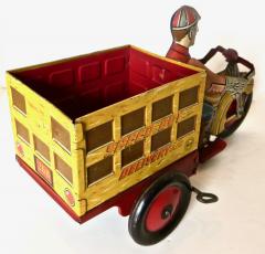 Vintage Pre War Wind Up Toy Boy on Motorcycle Delivery Truck By Marx - 3046610