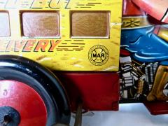 Vintage Pre War Wind Up Toy Boy on Motorcycle Delivery Truck By Marx - 3046624