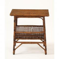 Vintage Rattan Side Table with Magazine Rack Base - 4370389