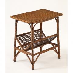 Vintage Rattan Side Table with Magazine Rack Base - 4370394