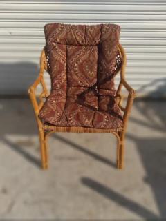 Vintage Rattan and Bamboo Boho Chic Armchair with Cushion - 3870772