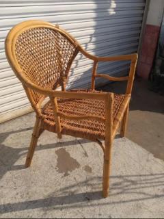 Vintage Rattan and Bamboo Boho Chic Armchair with Cushion - 3870783