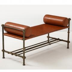 Vintage Rebar and Leather Bench - 4140054