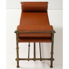 Vintage Rebar and Leather Bench - 4140055
