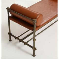 Vintage Rebar and Leather Bench - 4140056