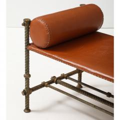 Vintage Rebar and Leather Bench - 4140057