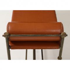 Vintage Rebar and Leather Bench - 4140059