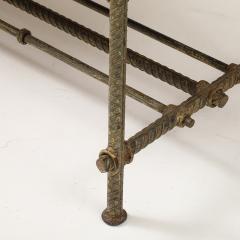 Vintage Rebar and Leather Bench - 4140060