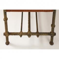 Vintage Rebar and Leather Bench - 4140062