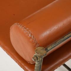 Vintage Rebar and Leather Bench - 4140064