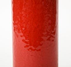 Vintage Red Ceramic Cylinder Vase with Glazed Black Interior - 1943612