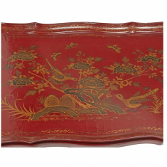 Vintage Red Chinoiserie Tray Top Faux Bamboo Coffee Cocktail Table - 3493129