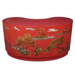 Vintage Red Gold Leather Top Kidney Shaped Chinoiserie Painted Desk - 4157639