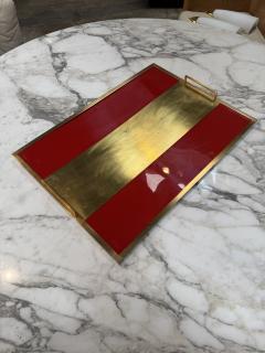 Vintage Red Lacquer Brass Serving Tray with Handle - 4623594