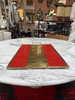 Vintage Red Lacquer Brass Serving Tray with Handle - 4623597