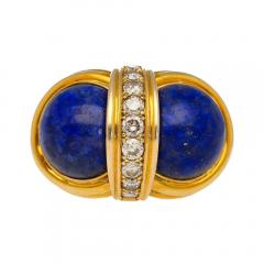 Vintage Retro Cabochon Lapis Lazuli 18K Gold Clip On Earrings and Ring Set - 3861922