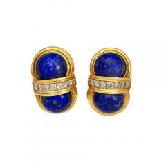 Vintage Retro Cabochon Lapis Lazuli 18K Gold Clip On Earrings and Ring Set - 3861923