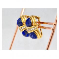 Vintage Retro Cabochon Lapis Lazuli 18K Gold Clip On Earrings and Ring Set - 3861924