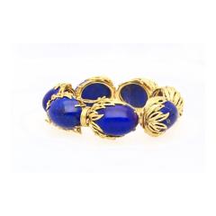 Vintage Retro Era 2 50 CTTW Blue Lapis Lazuli Bracelet in Floral 18K Yellow Gold - 3500437