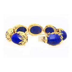 Vintage Retro Era 2 50 CTTW Blue Lapis Lazuli Bracelet in Floral 18K Yellow Gold - 3500441