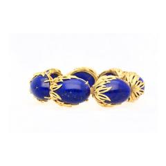 Vintage Retro Era 2 50 CTTW Blue Lapis Lazuli Bracelet in Floral 18K Yellow Gold - 3500443