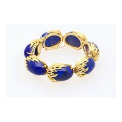 Vintage Retro Era 2 50 CTTW Blue Lapis Lazuli Bracelet in Floral 18K Yellow Gold - 3500444