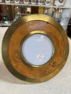 Vintage Round Brass Burl Wood Picture Frame - 4556690
