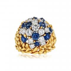 Vintage Round Cut White Diamond and Blue Sapphire Cluster Ring - 3633588