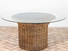 Vintage Round Wicker and Glass Side Table France 1960s - 4291409