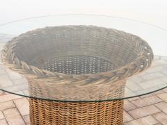 Vintage Round Wicker and Glass Side Table France 1960s - 4291410