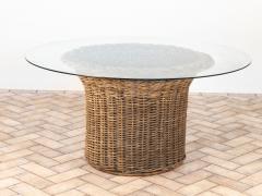 Vintage Round Wicker and Glass Side Table France 1960s - 4291414