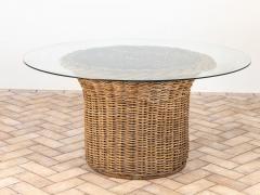 Vintage Round Wicker and Glass Side Table France 1960s - 4291415
