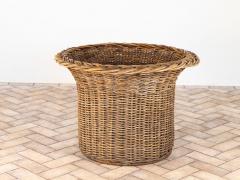 Vintage Round Wicker and Glass Side Table France 1960s - 4291416